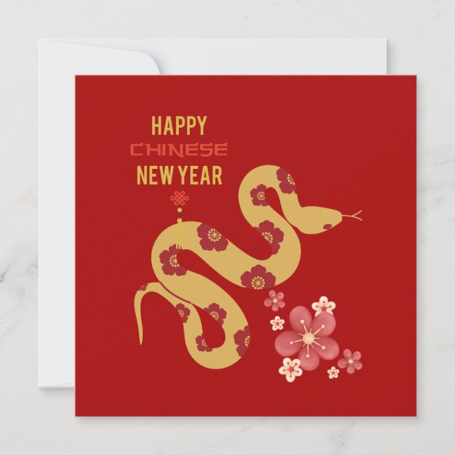 Cartes Pour Fêtes Annuelles Serpent Motif Fleur Rouge Bonne année chinoise (Devant)