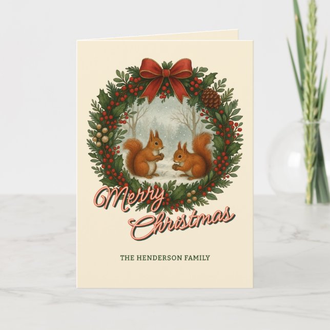 Cartes Pour Fêtes Annuelles Serre Anglaise Rétro Avec De Mignons Écureuils (Devant)