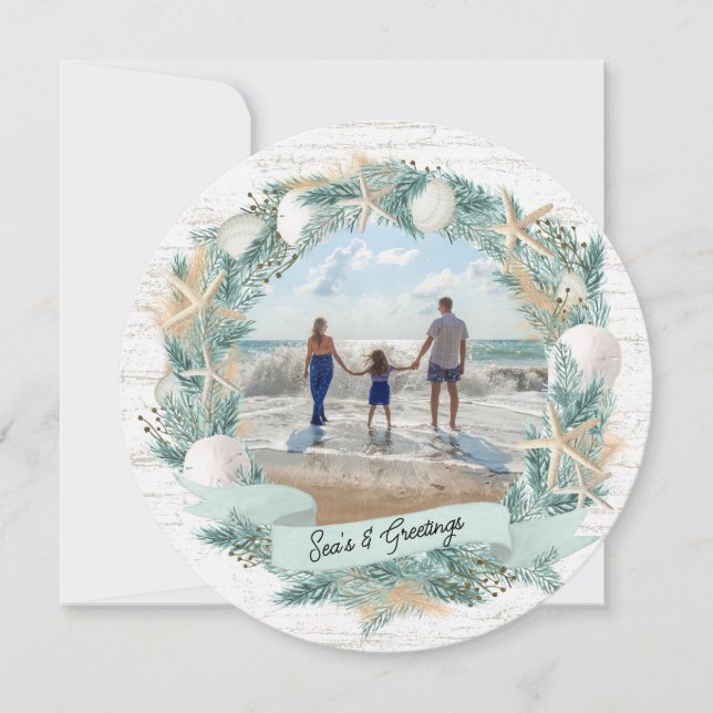 Cartes Pour Fêtes Annuelles Serre de Noël Seashore Beach avec photo (Devant)