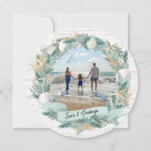 Cartes Pour Fêtes Annuelles Serre de Noël Seashore Beach avec photo