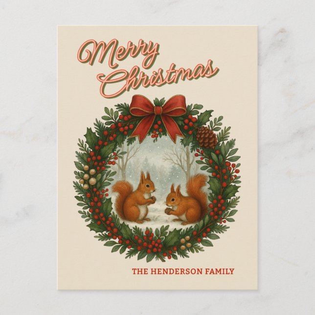 Cartes Pour Fêtes Annuelles Serre Rétro Personnalisée Avec De Mignons Écureuil (Devant)