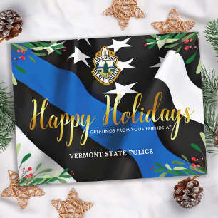 Cartes Pour Fêtes Annuelles Service de police Ligne Bleue Mince Drapeau Noël