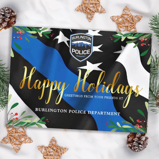 Cartes Pour Fêtes Annuelles Service de police Mince Ligne bleue Noël (Créateur téléchargé)
