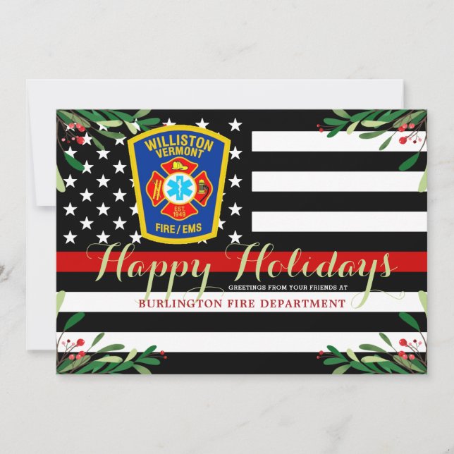 Cartes Pour Fêtes Annuelles Service d'incendie Noël Mince ligne rouge (Devant)