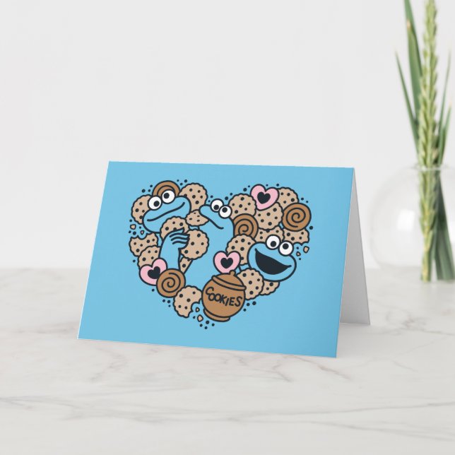 Cartes Pour Fêtes Annuelles Sesame Sesame | Cookie Monster Doodle Cœur (Devant)