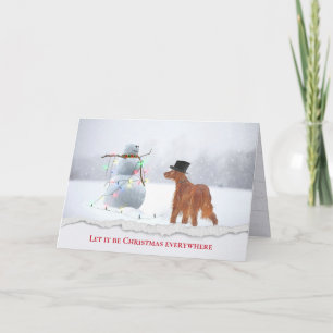 Cartes Pour Fêtes Annuelles Setter Irlandais Avec Snowman