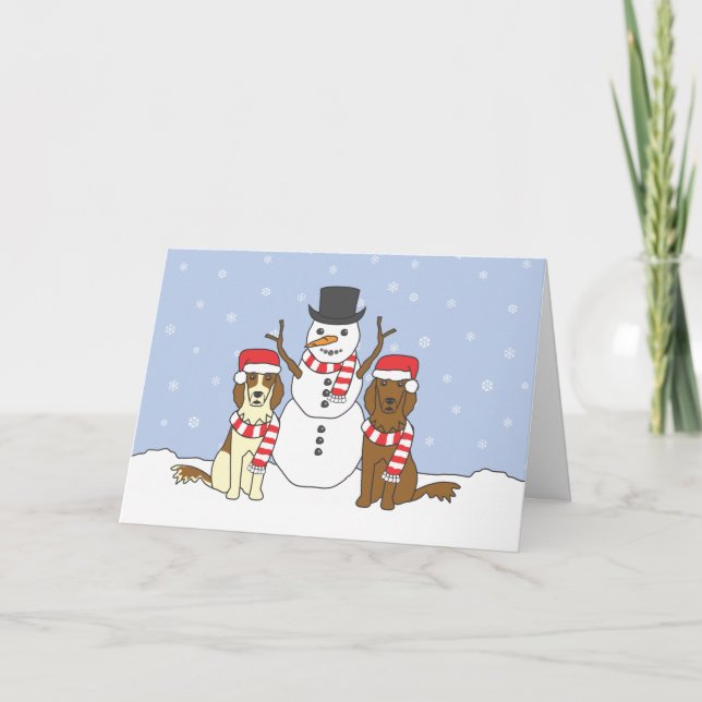 Cartes Pour Fêtes Annuelles Setters irlandais et Snowman (Devant)