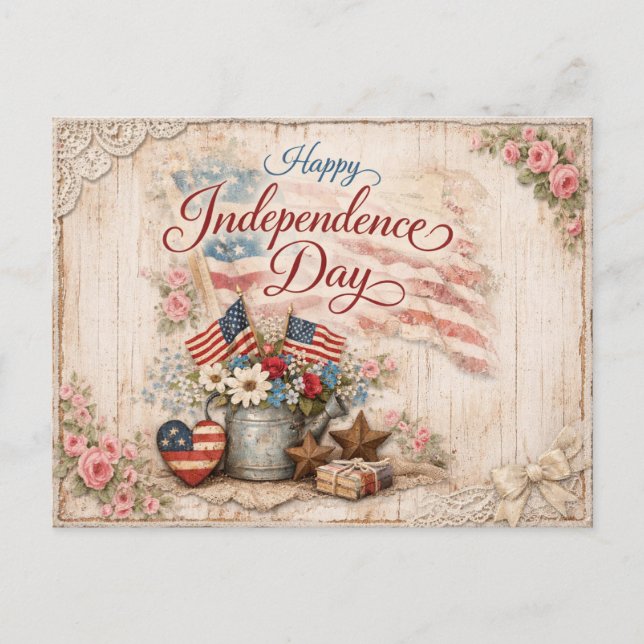 Cartes Pour Fêtes Annuelles Shabby Chic Americana Independence Day (Devant)