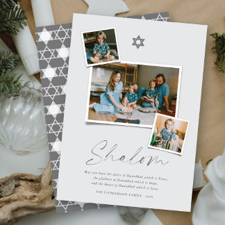 Cartes Pour Fêtes Annuelles Shalom Grey Star Of David 3 Photo Simple Hanoukka