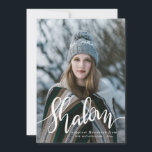 Cartes Pour Fêtes Annuelles Shalom White Script Photo Overlay Hanukkah<br><div class="desc">Shalom White Script Photo Overlay Hanukkah</div>