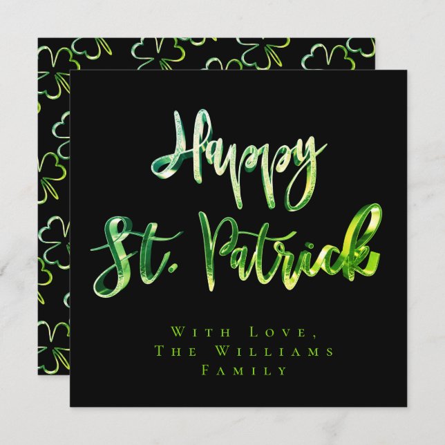 Cartes Pour Fêtes Annuelles Shamrock Green Clovers Motif Happy St Patrick (Devant / Derrière)