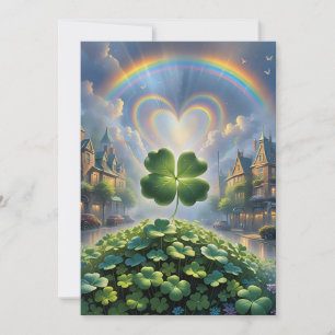 Cartes Pour Fêtes Annuelles Shamrocks dans un village avec un arc-en-ciel dans