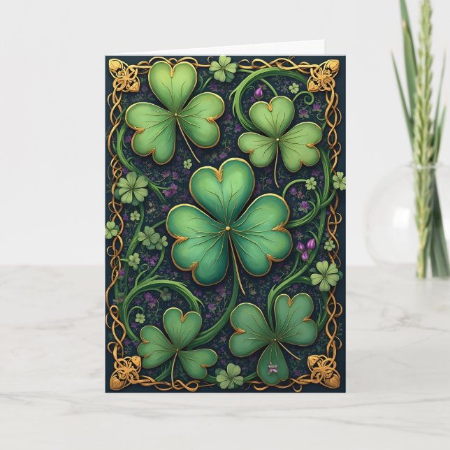 Cartes Pour Fêtes Annuelles Shamrocks en cadre celtique Saint Patrick's Day (Devant)