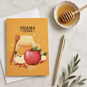 Cartes Pour Fêtes Annuelles Shana Tova Illustrations Pommes et Miel Moderne
