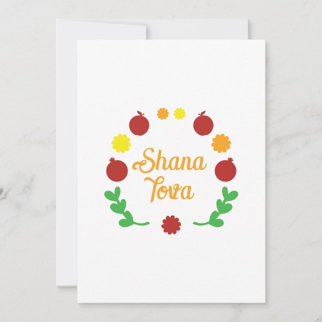 Cartes Pour Fêtes Annuelles Shana Tova Salutation avec des pommes et des grena (Devant)