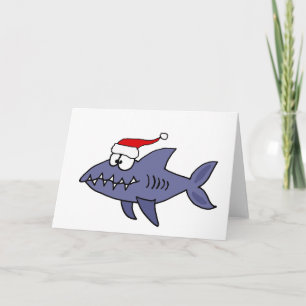 Cartes Pour Fêtes Annuelles Shark drôle dans l'art de Noël de Santa Hat