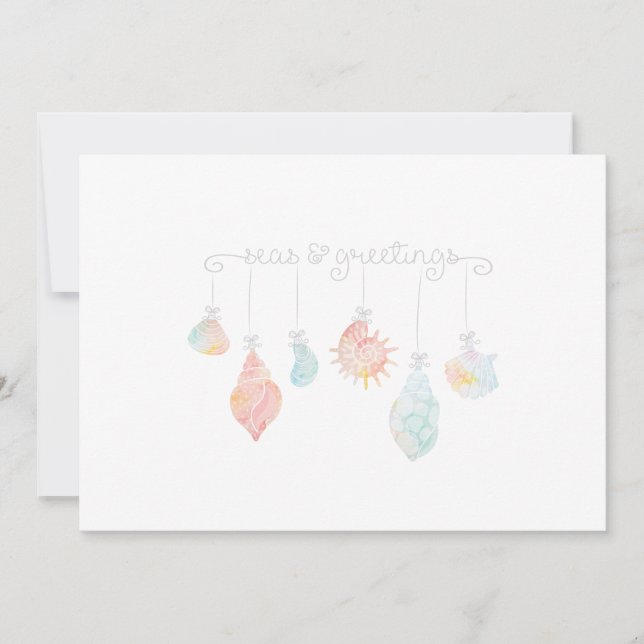 Cartes Pour Fêtes Annuelles Shell Watercolor Seas Et Salutations (Devant)