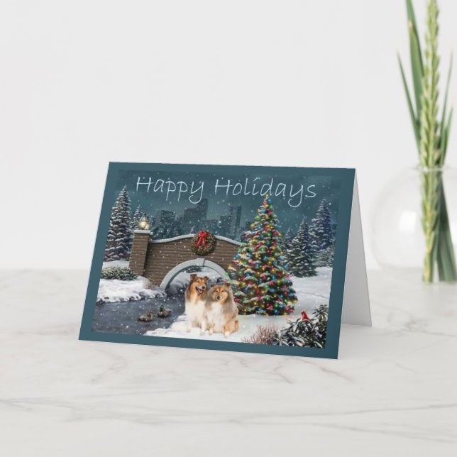 Cartes Pour Fêtes Annuelles Sheltie Christmas Card Soirée (Devant)