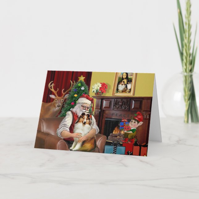 Cartes Pour Fêtes Annuelles Sheltie Père Noël (sw) (Devant)