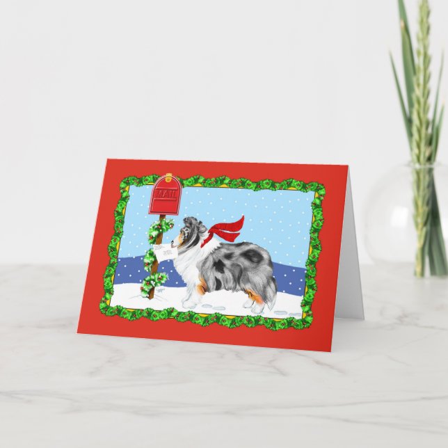Cartes Pour Fêtes Annuelles Shelty Christmas Mail Blue Merle (Devant)