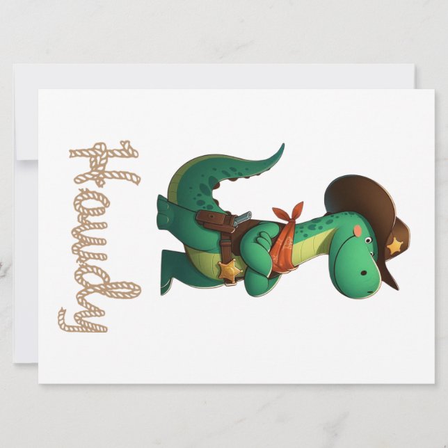 Cartes Pour Fêtes Annuelles Shérif de dinosaure mignon/cowboy (Devant)