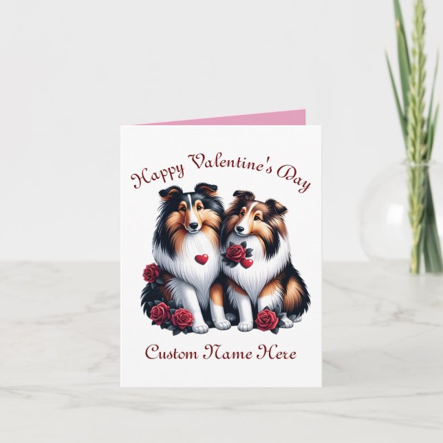 Cartes Pour Fêtes Annuelles Shetland Cheepdog couple Valentine's Day Gift Chig (Devant)