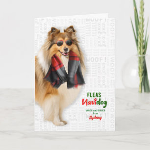 Cartes Pour Fêtes Annuelles Shetland Sheepdog Drôles Puces Navidog avec Nom