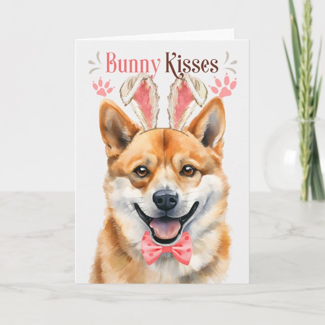 Cartes Pour Fêtes Annuelles Shiba Inu Chien dans Bunny Oreilles pour Pâques (Devant)