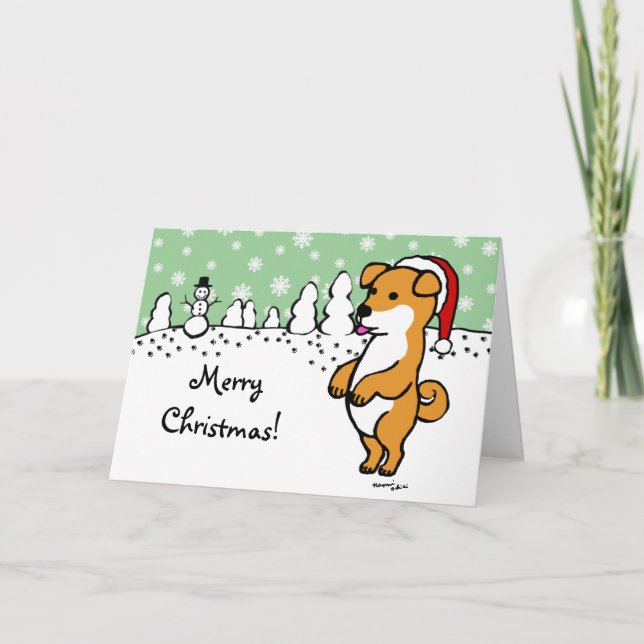 Cartes Pour Fêtes Annuelles Shiba Inu Chiot Noël Père Noël (Devant)