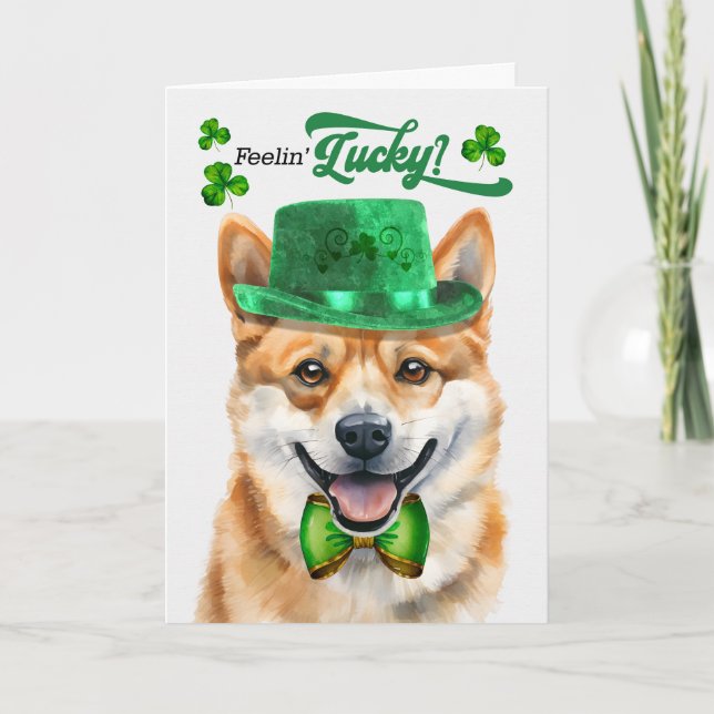 Cartes Pour Fêtes Annuelles Shiba Inu Dog Feelin' Lucky St Patrick's Day (Devant)
