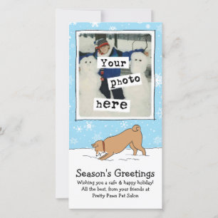 Cartes Pour Fêtes Annuelles Shiba Inu en vacances de neige avec texte personna