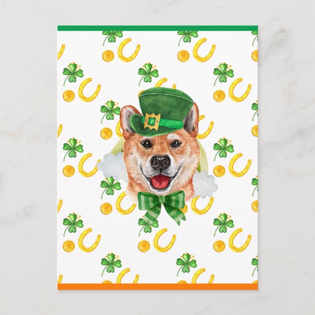 Cartes Pour Fêtes Annuelles Shiba Inu Shamrock St. Patricks Day (Devant)