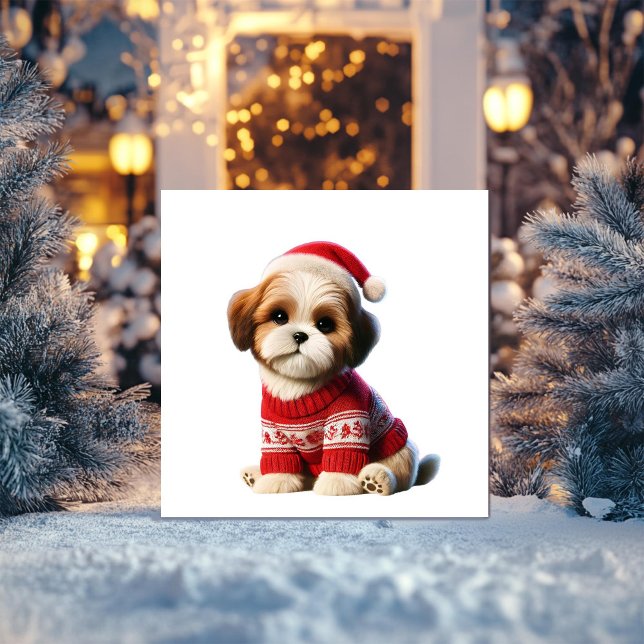 Cartes Pour Fêtes Annuelles Shih Tzu au pull rouge (Créateur téléchargé)