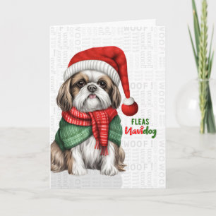 Cartes Pour Fêtes Annuelles Shih Tzu Chien Drôle Puces Navidog Noël