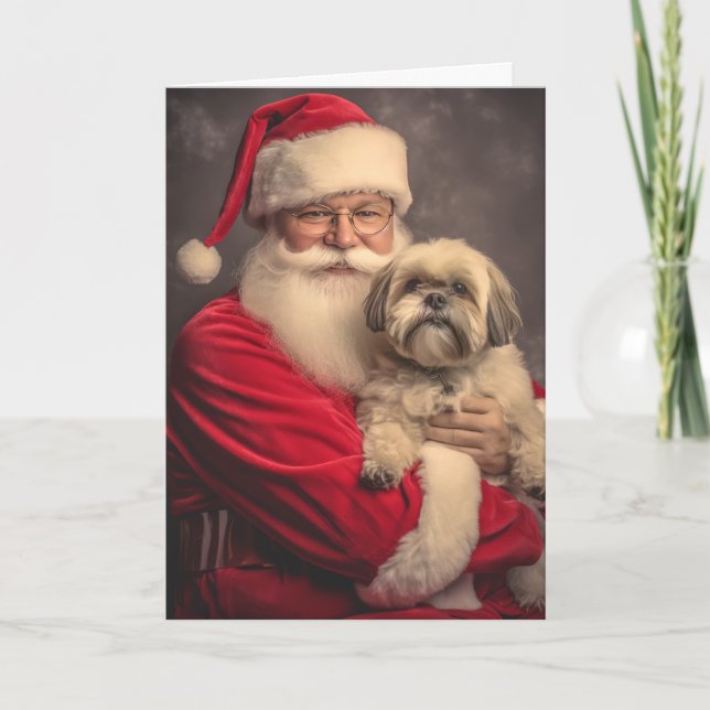 Cartes Pour Fêtes Annuelles Shih Tzu et le Père Noël (Devant)