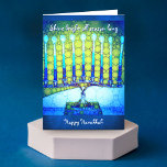 Cartes Pour Fêtes Annuelles "Shine" bleu menorah photo nom personnalisé Hanouk<br><div class="desc">"Brille brillant toute la saison. Bonne Hanoukka." Une photo de fond d'une menorah d'art bleu, colorée et brillante vous aide à inaugurer les vacances d'Hanoukka. Sentez la chaleur et la joie de la saison des Fêtes chaque fois que vous envoyez cette carte de voeux Hanoukka étonnante et colorée. Des enveloppes,...</div>