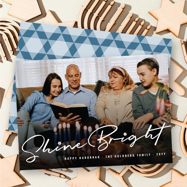 Cartes Pour Fêtes Annuelles Shine Bright manuscrit Script Hanoukka Photo (Créateur téléchargé)