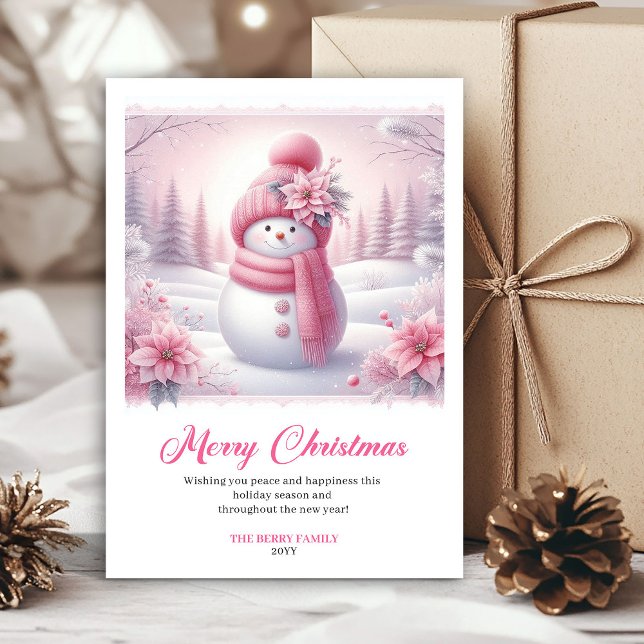Cartes Pour Fêtes Annuelles Shiny pink snowman kids card editable digital art (Shiny pink snowman kids card editable digital art)