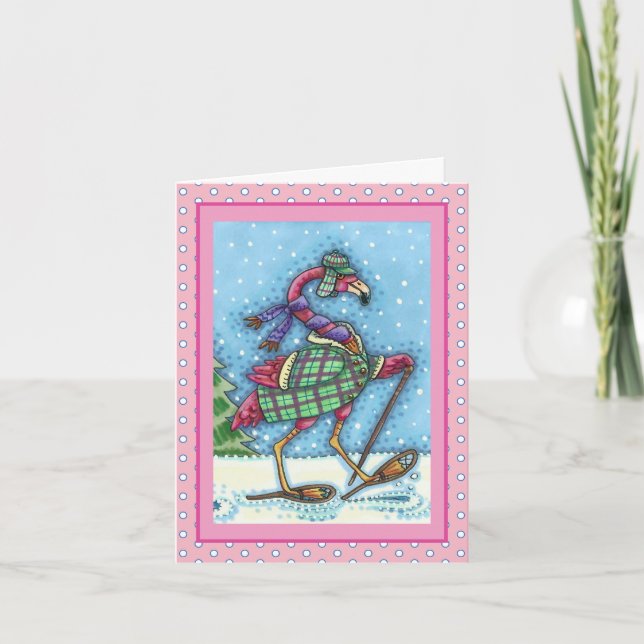 Cartes Pour Fêtes Annuelles SHOOTS D'HIVER, PLAID COAT PINK FLAMANT ROSE Vide (Devant)