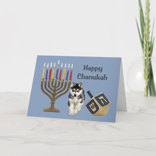 Cartes Pour Fêtes Annuelles Siberian Husky Chanukah Card Menorah Dreidel (Devant)