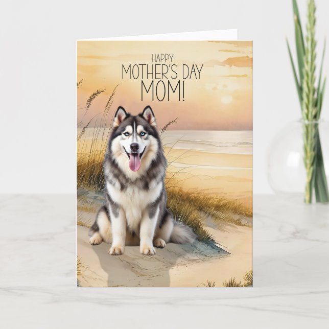 Cartes Pour Fêtes Annuelles Siberian Husky Dog Sunset Beach Mother's Day (Devant)