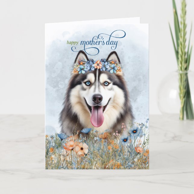 Cartes Pour Fêtes Annuelles Siberian Husky Dog Wildflowers Mother's Day (Devant)