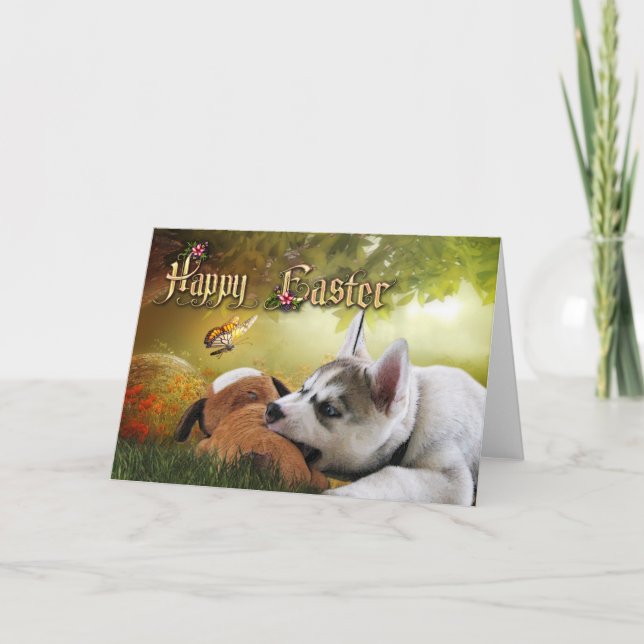 Cartes Pour Fêtes Annuelles Siberian Husky Puppy Easter Card (Devant)