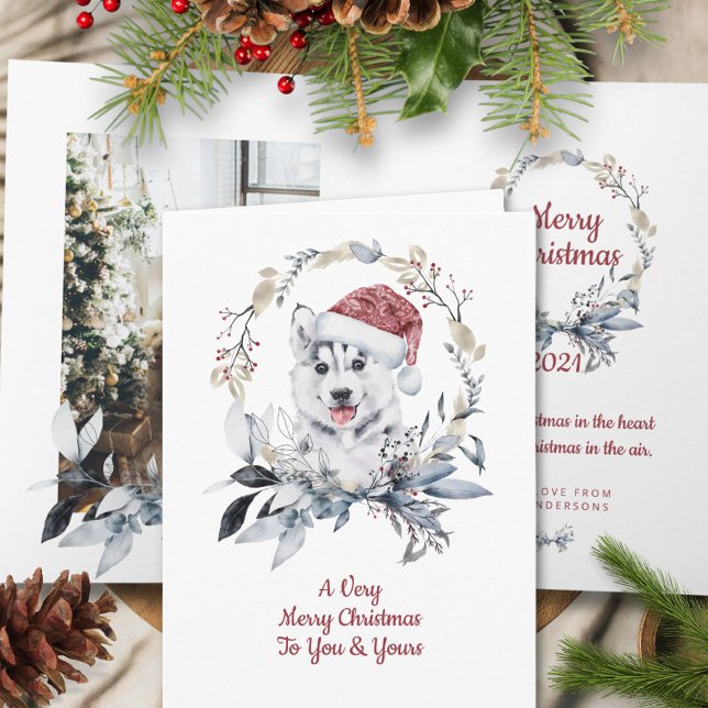 Cartes Pour Fêtes Annuelles Sibérie Husky Family One Photo Joyeux Noël (Créateur téléchargé)