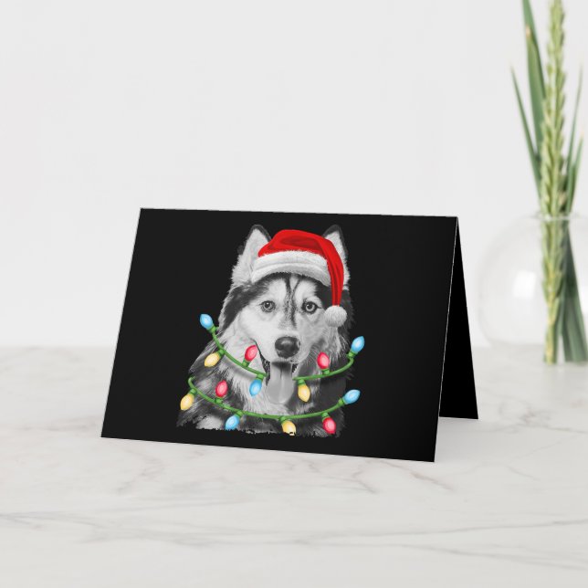 Cartes Pour Fêtes Annuelles Sibérien Husky Père Noël: Noël des arbres de Noël (Devant)