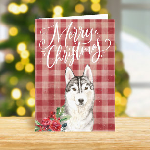 Cartes Pour Fêtes Annuelles Sibérien Husky Red Plaid Noël