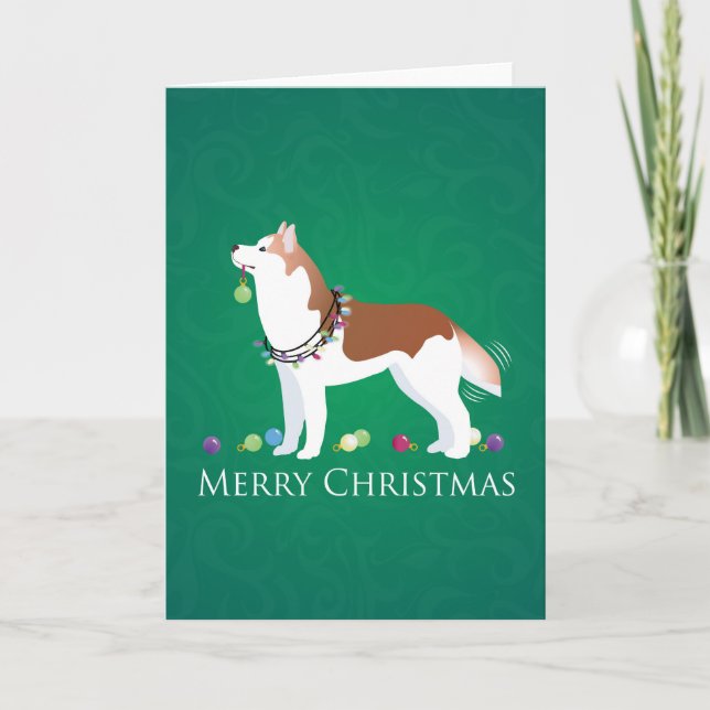 Cartes Pour Fêtes Annuelles Sibérien Husky - Rouge - Joyeux Noël Design (Devant)