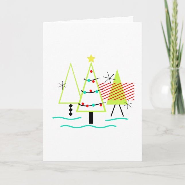 Cartes Pour Fêtes Annuelles siècle moderne arbres de noël rétro (Devant)