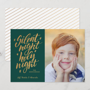 Cartes Pour Fêtes Annuelles Silence Night Gold Foil Noël Photo Green