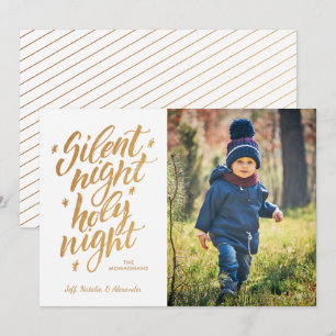 Cartes Pour Fêtes Annuelles Silencieux Nuit Faux Gold Foil Noël Photo Blanc